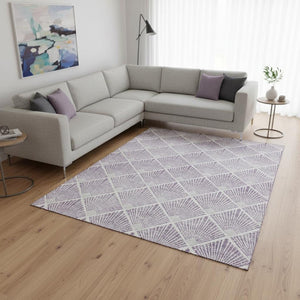 HomeRoots 10' X 14' Abstract Geometric Lavender & Ivory Area Rug - Washable, UV-Protected, Durable Design! 672701