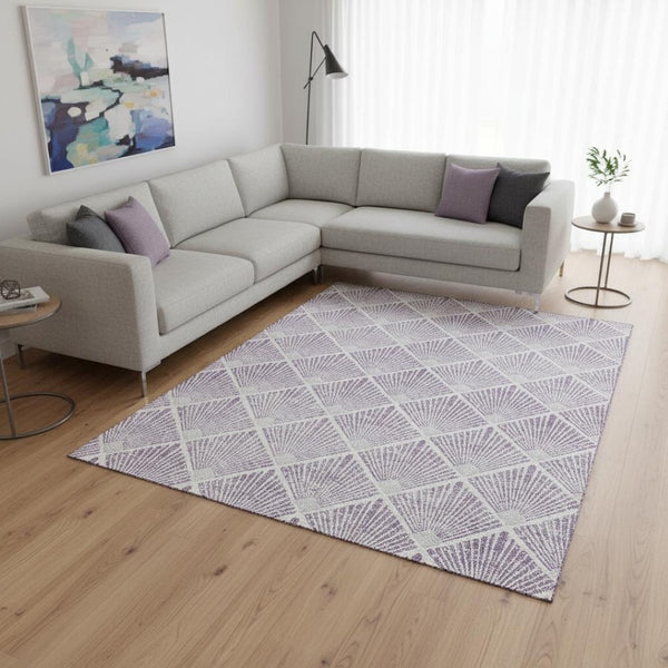 HomeRoots 10' X 14' Abstract Geometric Lavender & Ivory Area Rug - Washable, UV-Protected, Durable Design! 672701