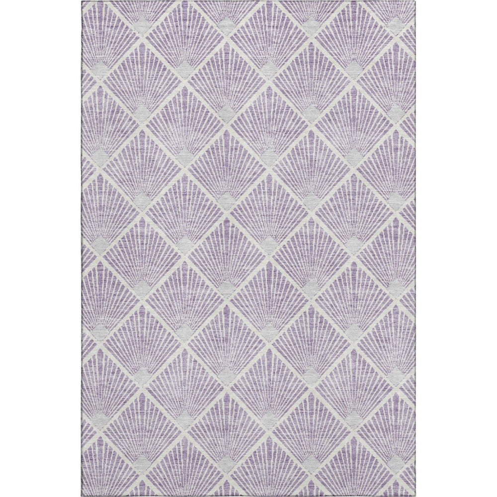 HomeRoots 10' X 14' Abstract Geometric Lavender & Ivory Area Rug - Washable, UV-Protected, Durable Design! 672701