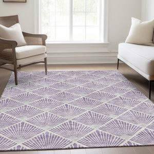 HomeRoots 10' X 14' Abstract Geometric Lavender & Ivory Area Rug - Washable, UV-Protected, Durable Design! 672701