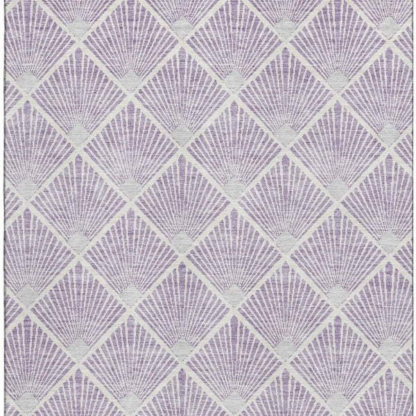 HomeRoots 10' X 14' Abstract Geometric Lavender & Ivory Area Rug - Washable, UV-Protected, Durable Design! 672701