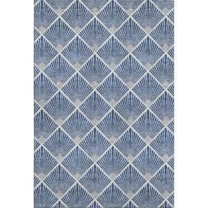 HomeRoots 5' X 8' Modern Navy Blue and Ivory Geometric Washable Area Rug with UV Protection for Everyday Use 672703
