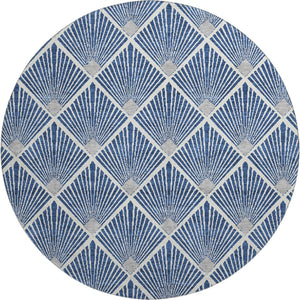 HomeRoots 8' Navy Blue & Ivory Abstract Geometric Round Rug - Washable, UV-Protected, Stain-Resistant Design! 672704