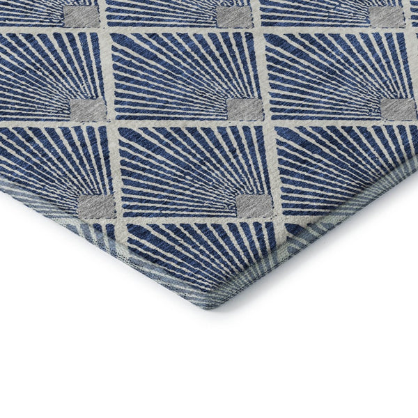 HomeRoots 8' Navy Blue & Ivory Abstract Geometric Round Rug - Washable, UV-Protected, Stain-Resistant Design! 672704