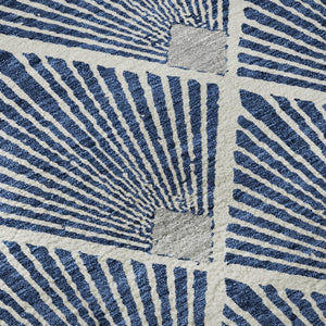 HomeRoots 8' Navy Blue & Ivory Abstract Geometric Round Rug - Washable, UV-Protected, Stain-Resistant Design! 672704