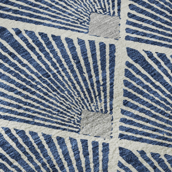 HomeRoots 8' Navy Blue & Ivory Abstract Geometric Round Rug - Washable, UV-Protected, Stain-Resistant Design! 672704