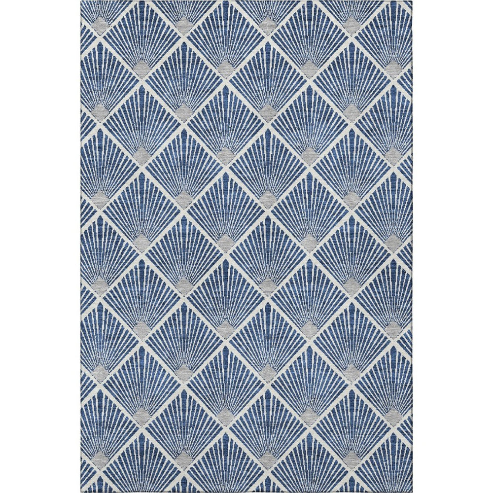 HomeRoots 8' X 10' Navy Blue & Ivory Geometric Washable Area Rug with UV Protection for Modern Living Spaces 672705