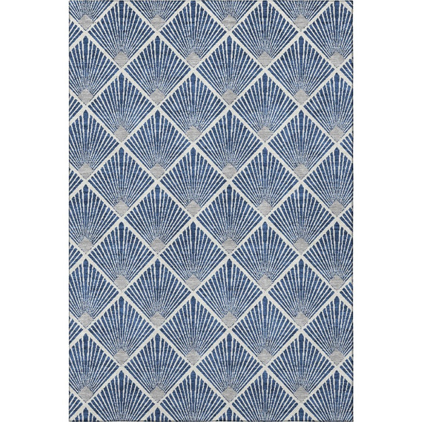 HomeRoots 8' X 10' Navy Blue & Ivory Geometric Washable Area Rug with UV Protection for Modern Living Spaces 672705