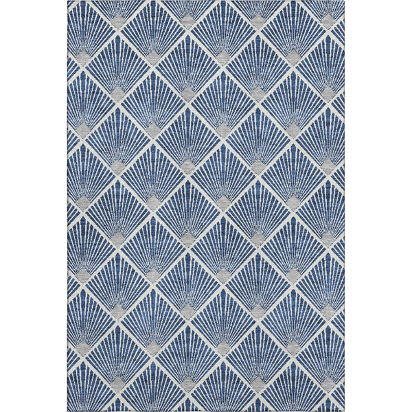 HomeRoots 9' X 12' Navy Blue and Ivory Abstract Geometric Area Rug - Washable, UV-Protected, Stain Resistant Decor 672706