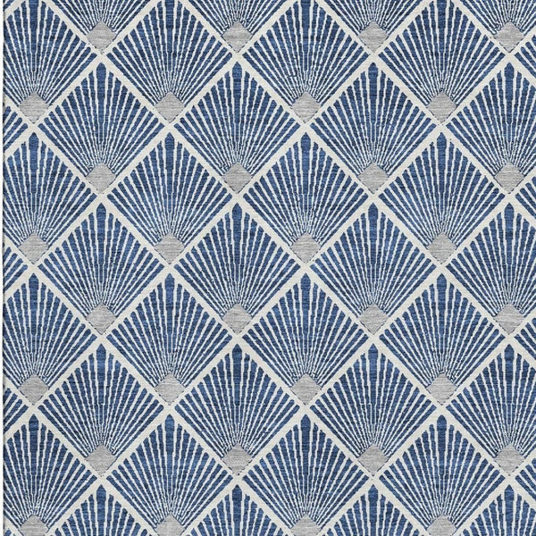 HomeRoots 9' X 12' Navy Blue and Ivory Abstract Geometric Area Rug - Washable, UV-Protected, Stain Resistant Decor 672706