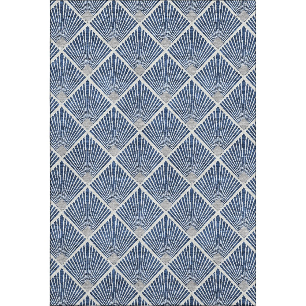 HomeRoots 10' Navy Blue & Ivory Abstract Geometric Area Rug – Washable, UV-Protected, Durable & Stylish Centerpiece 672707