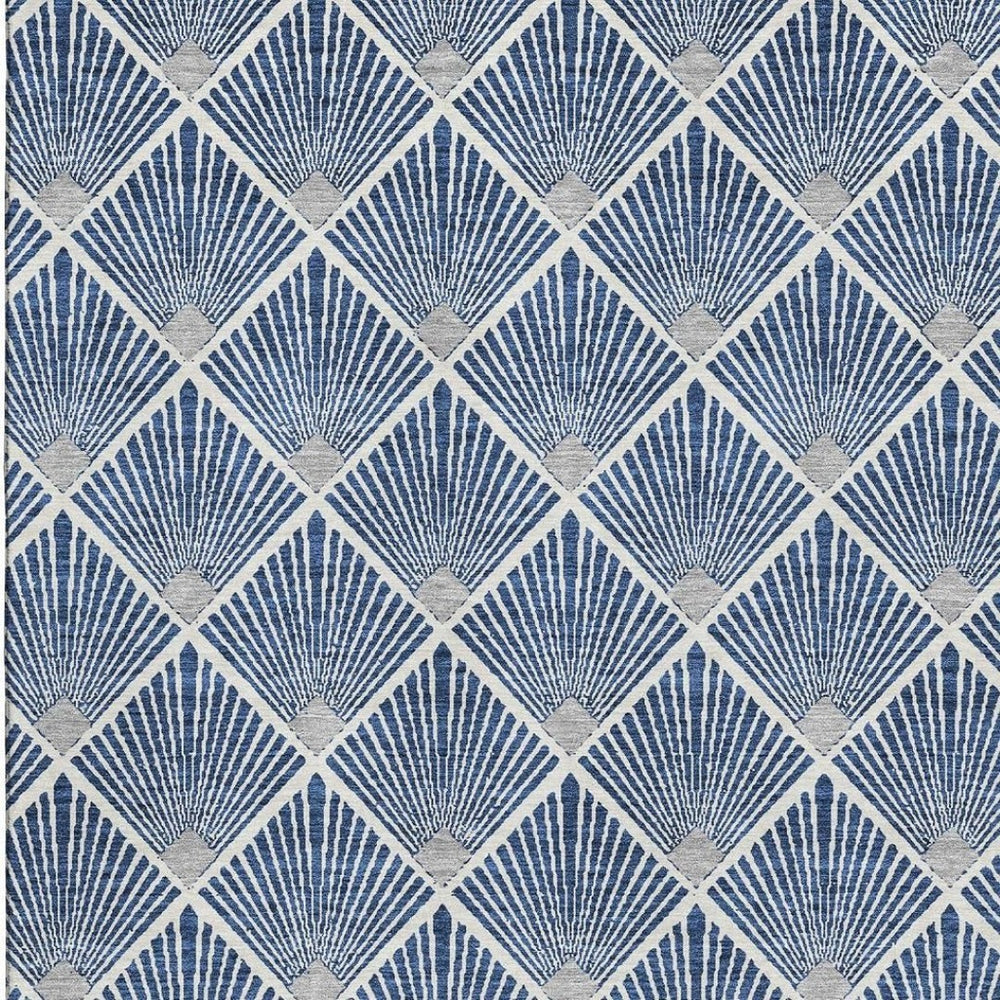HomeRoots 10' Navy Blue & Ivory Abstract Geometric Area Rug – Washable, UV-Protected, Durable & Stylish Centerpiece 672707