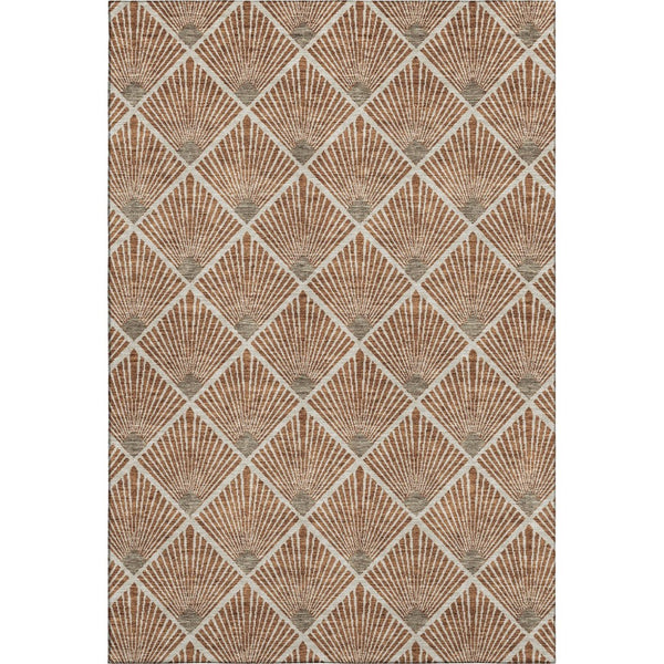 HomeRoots 5' X 8' Abstract Geometric Washable Area Rug - Rust & Beige, UV Protected, Stain Resistant Design 672709
