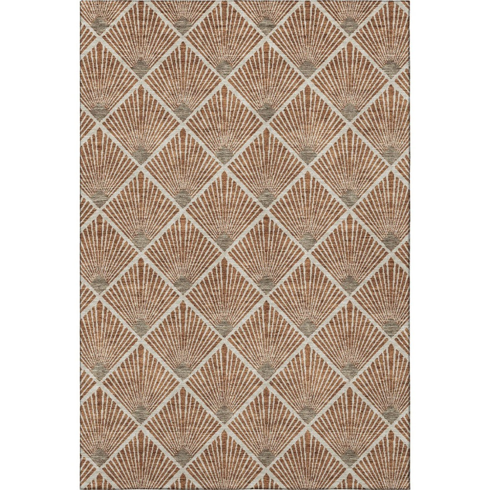 HomeRoots 5' X 8' Abstract Geometric Washable Area Rug - Rust & Beige, UV Protected, Stain Resistant Design 672709