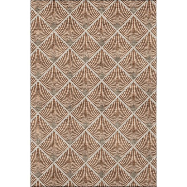 HomeRoots 5' X 8' Abstract Geometric Washable Area Rug - Rust & Beige, UV Protected, Stain Resistant Design 672709