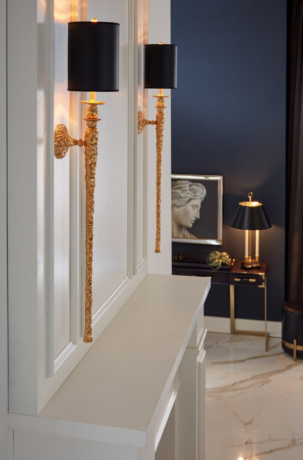 Wildwood Stiletto Sculptural Wall Sconce — Gold Stiletto Body With Black-Gold Shade, Modern Glam Accent Light 67271