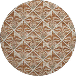 HomeRoots 8' Stylish Rust and Beige Abstract Geometric Round Rug - Washable, UV Protected, Stain-Resistant Design 672710