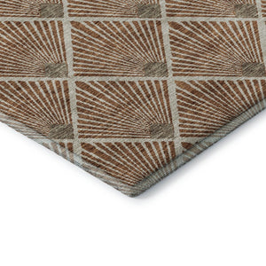 HomeRoots 8' Stylish Rust and Beige Abstract Geometric Round Rug - Washable, UV Protected, Stain-Resistant Design 672710