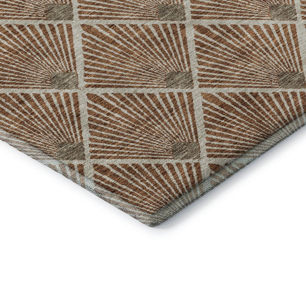 HomeRoots 8' Stylish Rust and Beige Abstract Geometric Round Rug - Washable, UV Protected, Stain-Resistant Design 672710