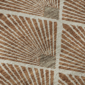 HomeRoots 8' Stylish Rust and Beige Abstract Geometric Round Rug - Washable, UV Protected, Stain-Resistant Design 672710
