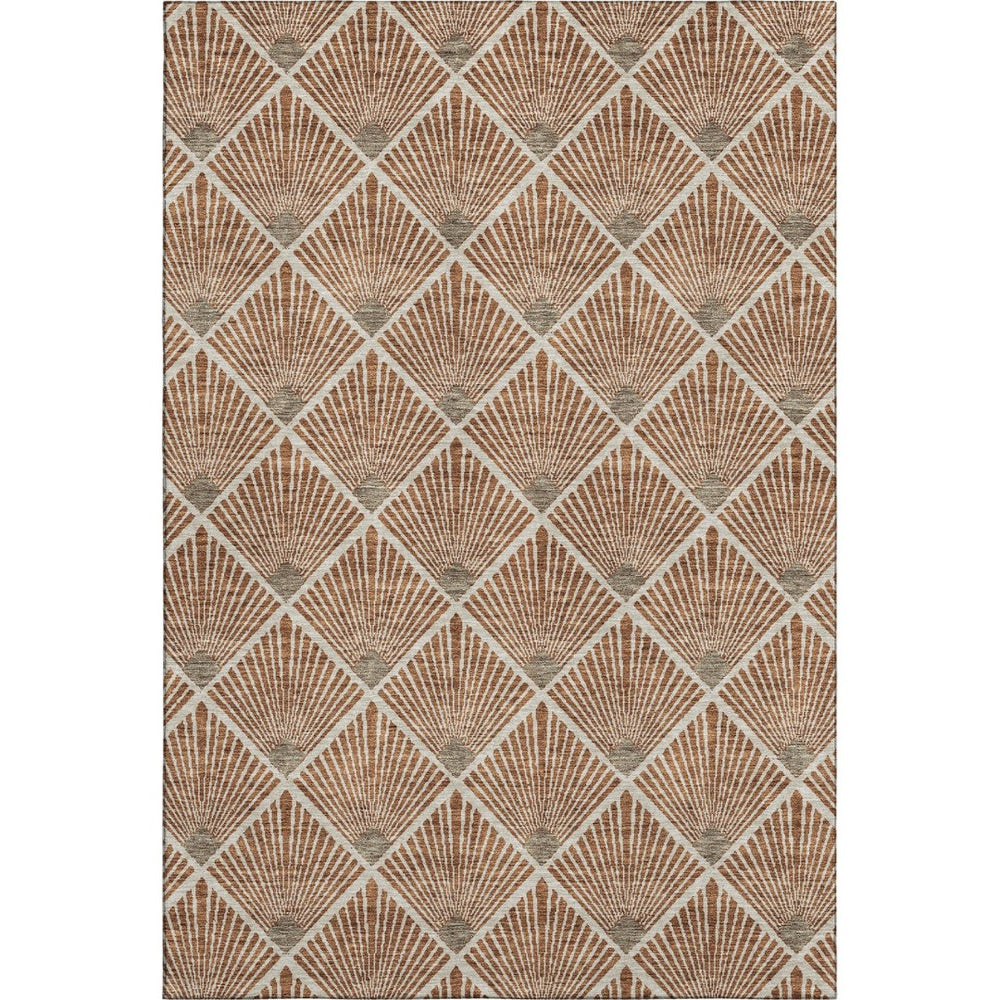HomeRoots 10' X 14' Washable Rust & Beige Abstract Geometric Area Rug with UV Protection for Family Spaces 672713
