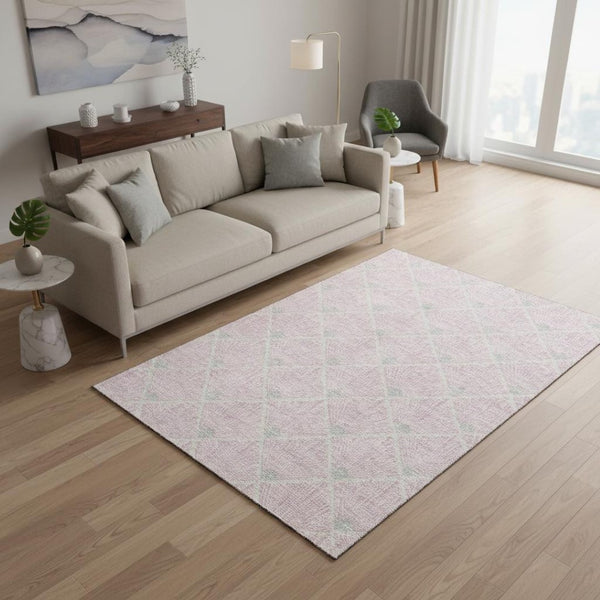 HomeRoots 5' X 8' Pink and Ivory Abstract Geometric Area Rug - Washable, UV Protected, Soft, and Stylish! 672715