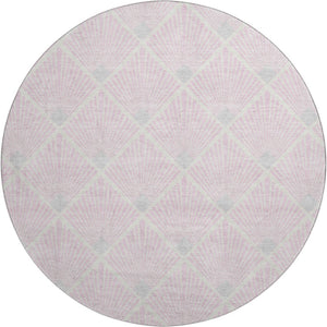 HomeRoots 8' Pink And Ivory Geometric Washable Round Rug - Durable, Stain-Resistant with UV Protection! 672716