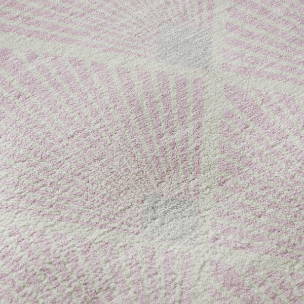 HomeRoots 8' Pink And Ivory Geometric Washable Round Rug - Durable, Stain-Resistant with UV Protection! 672716