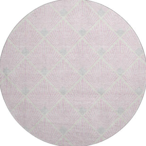 HomeRoots 8' Pink And Ivory Geometric Washable Round Rug - Durable, Stain-Resistant with UV Protection! 672716