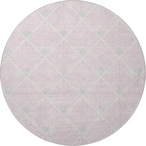HomeRoots 8' Pink And Ivory Geometric Washable Round Rug - Durable, Stain-Resistant with UV Protection! 672716