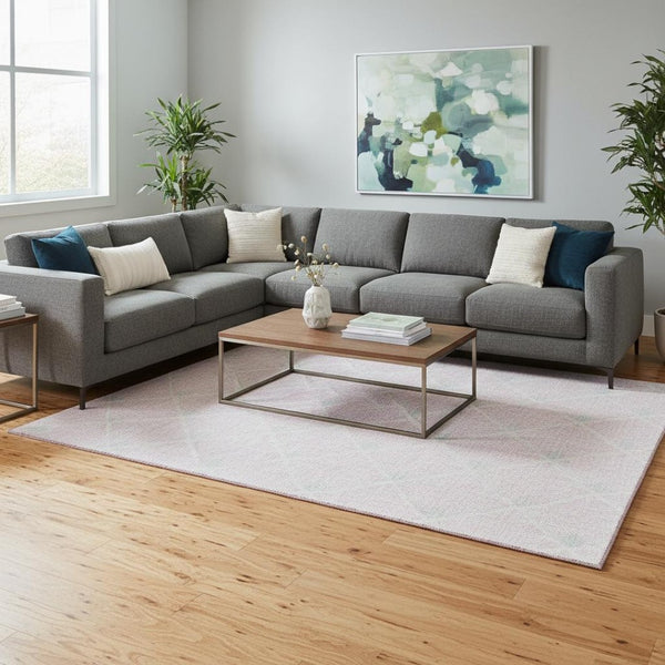 HomeRoots 8' X 10' Pink and Ivory Abstract Geometric Area Rug – Durable, Washable, UV-Protected for Modern Spaces 672717