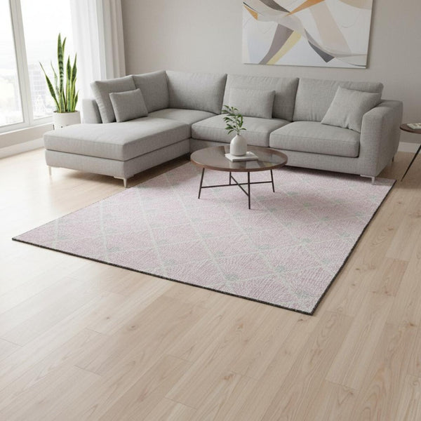 HomeRoots 9' X 12' Pink And Ivory Abstract Area Rug - Durable, Washable, UV-Protected for Modern Living Spaces 672718