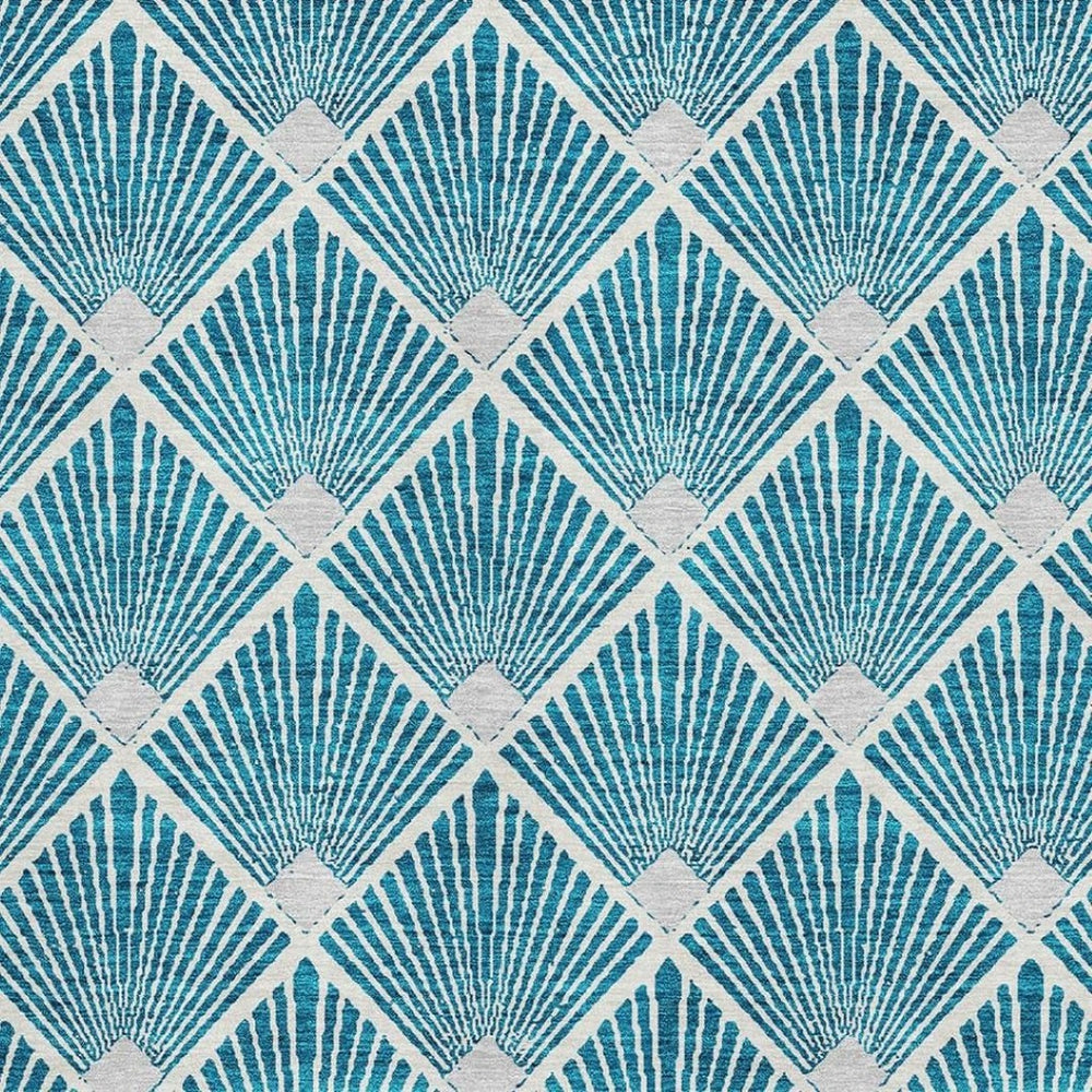 HomeRoots 5' X 8' Teal & Ivory Abstract Geometric Area Rug - Washable, UV-Protected, Durable for High-Traffic Spaces 672721