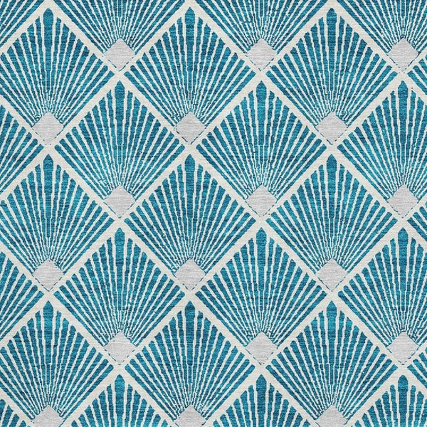 HomeRoots 5' X 8' Teal & Ivory Abstract Geometric Area Rug - Washable, UV-Protected, Durable for High-Traffic Spaces 672721