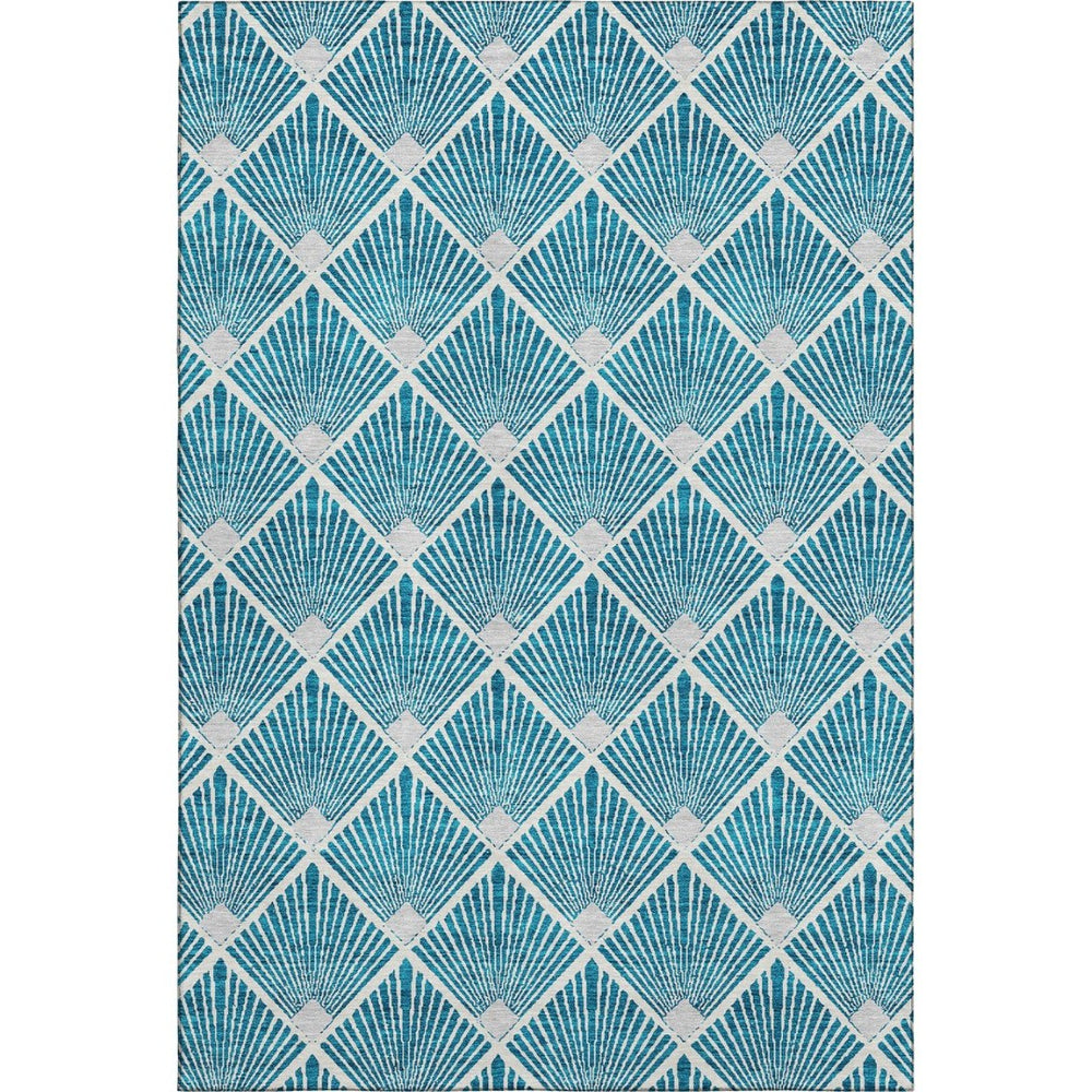 HomeRoots 9' X 12' Teal & Ivory Abstract Geometric Area Rug - Washable, UV-Protected, Stylish for High-Traffic Spaces 672724