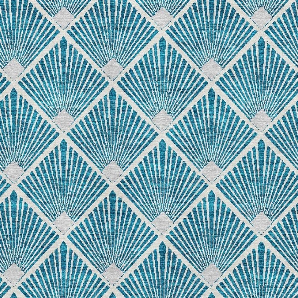 HomeRoots 9' X 12' Teal & Ivory Abstract Geometric Area Rug - Washable, UV-Protected, Stylish for High-Traffic Spaces 672724