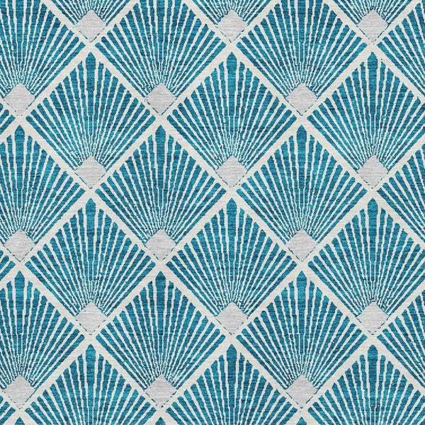 HomeRoots 9' X 12' Teal & Ivory Abstract Geometric Area Rug - Washable, UV-Protected, Stylish for High-Traffic Spaces 672724