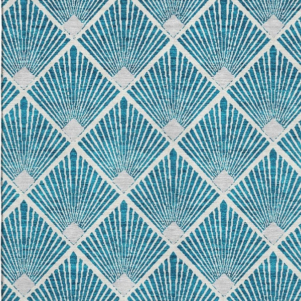 HomeRoots 10' X 14' Teal & Ivory Abstract Geometric Area Rug – Stylish, Washable & UV-Protected for Durability 672725