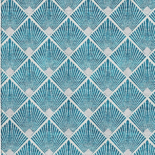 HomeRoots 10' X 14' Teal & Ivory Abstract Geometric Area Rug – Stylish, Washable & UV-Protected for Durability 672725
