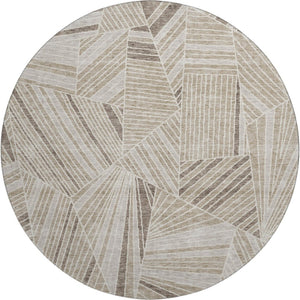 HomeRoots 8' Beige and Taupe Geometric Round Rug - Washable, UV Protected, Ideal for Modern Homes with Kids! 672728