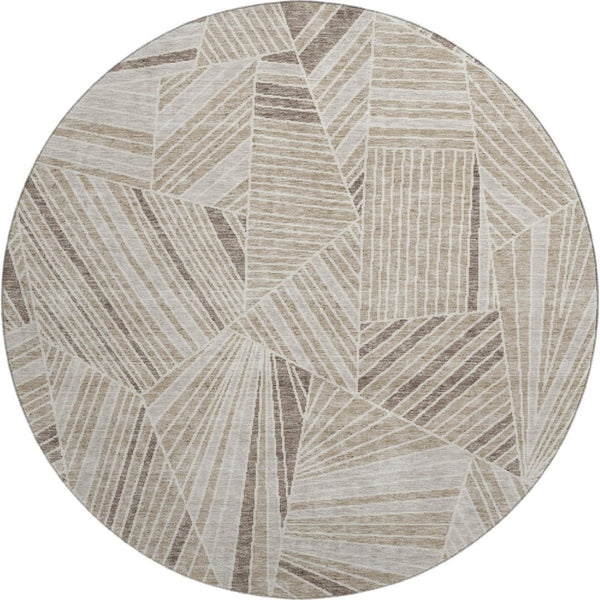 HomeRoots 8' Beige and Taupe Geometric Round Rug - Washable, UV Protected, Ideal for Modern Homes with Kids! 672728