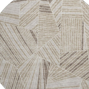 HomeRoots 8' Beige and Taupe Geometric Round Rug - Washable, UV Protected, Ideal for Modern Homes with Kids! 672728