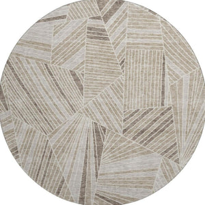 HomeRoots 8' Beige and Taupe Geometric Round Rug - Washable, UV Protected, Ideal for Modern Homes with Kids! 672728