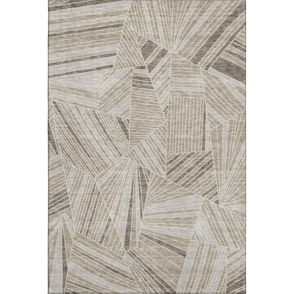 HomeRoots 9' X 12' Beige and Taupe Geometric Area Rug - Durable, Washable, UV-Protected for Stylish Spaces 672730