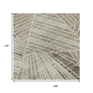 HomeRoots 9' X 12' Beige and Taupe Geometric Area Rug - Durable, Washable, UV-Protected for Stylish Spaces 672730