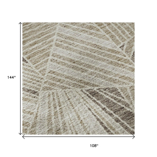 HomeRoots 9' X 12' Beige and Taupe Geometric Area Rug - Durable, Washable, UV-Protected for Stylish Spaces 672730