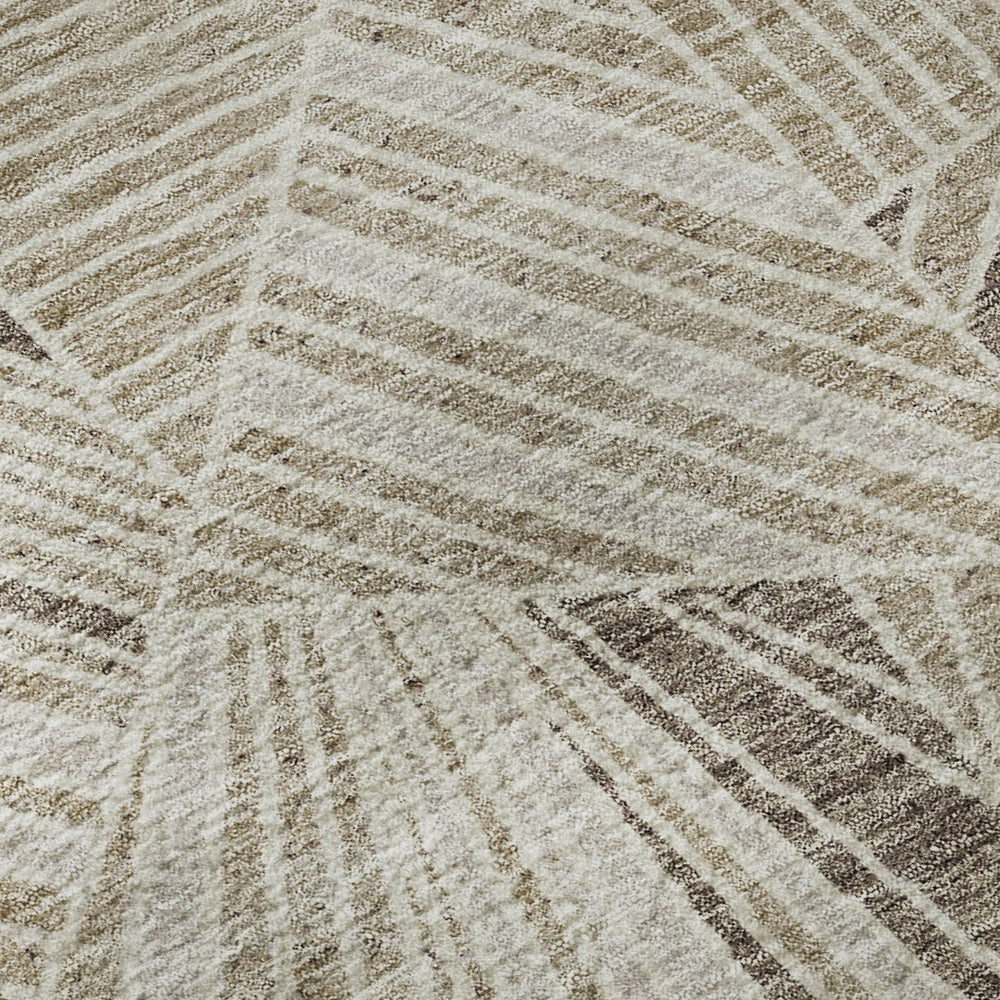 HomeRoots 10' X 14' Beige & Taupe Geometric Area Rug - Washable, UV-Protected, Stylish for Family Homes 672731