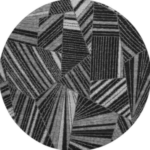 HomeRoots 8' Stylish Black and Gray Geometric Washable Round Rug with UV Protection for Modern Spaces 672734