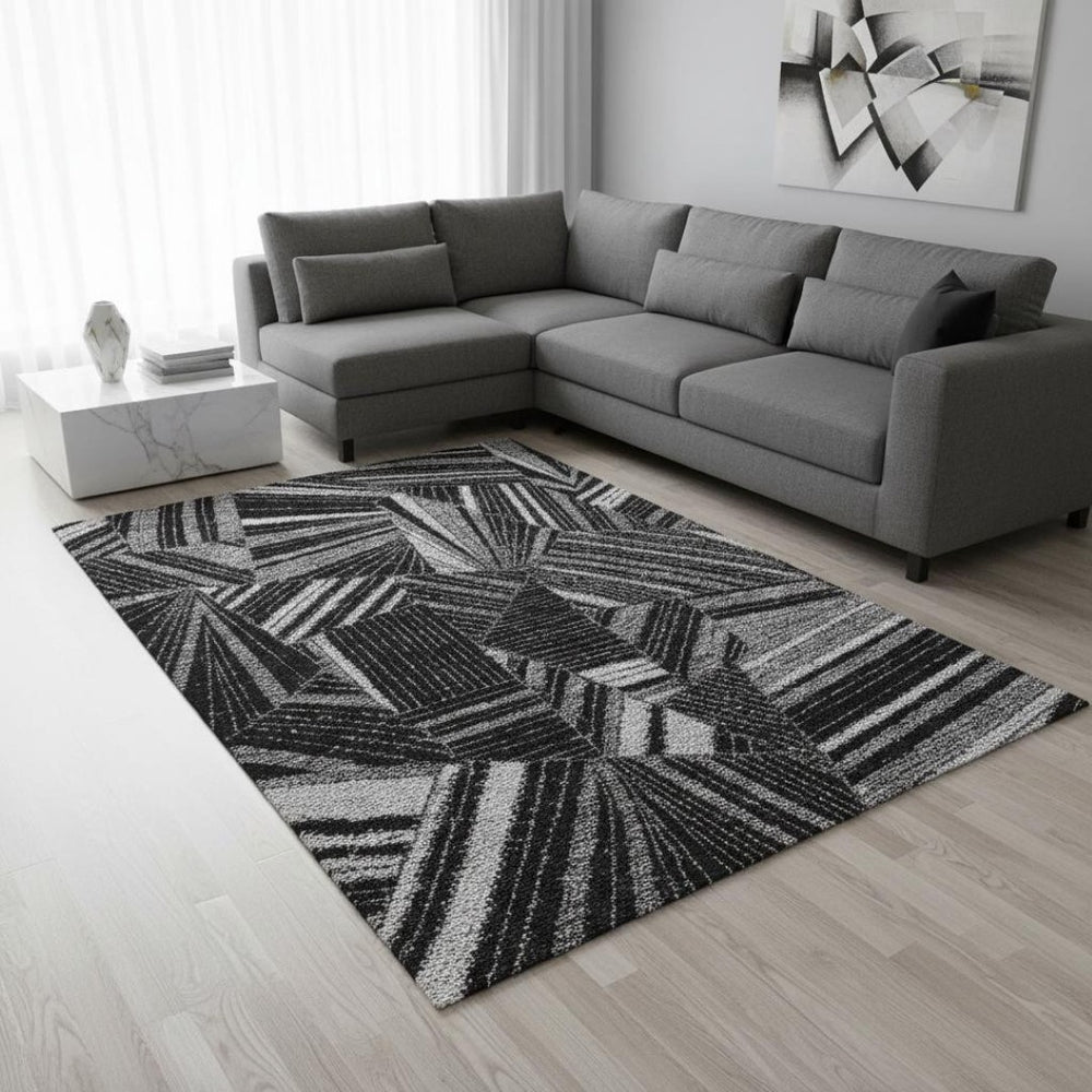 HomeRoots 8' X 10' Stylish Black & Gray Geometric Area Rug – Washable, UV Protected, Perfect for Busy Homes! 672735