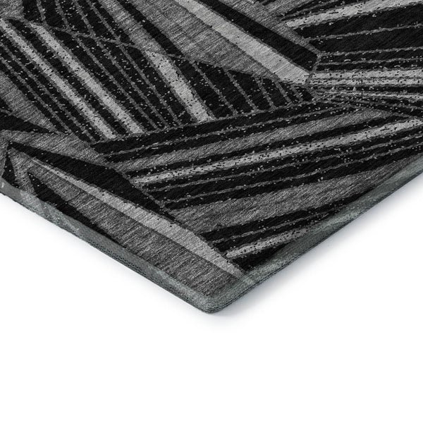 HomeRoots 9' X 12' Modern Black and Gray Geometric Washable Area Rug with UV Protection for Active Homes 672736